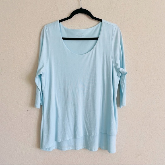 purejill Tops - Pure Jill Blue 3/4 Sleeve artistic tee size L petite layered stretch comfort